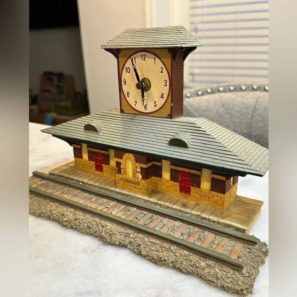 Vintage Style Train Station Clock Tabletop Decor Featuring a Tower Clock
